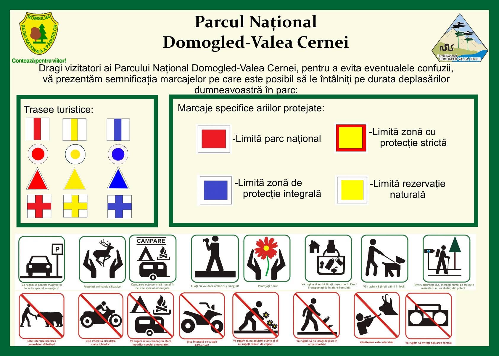 Semne și marcaje în Parcul Național Domogled–Valea Cernei